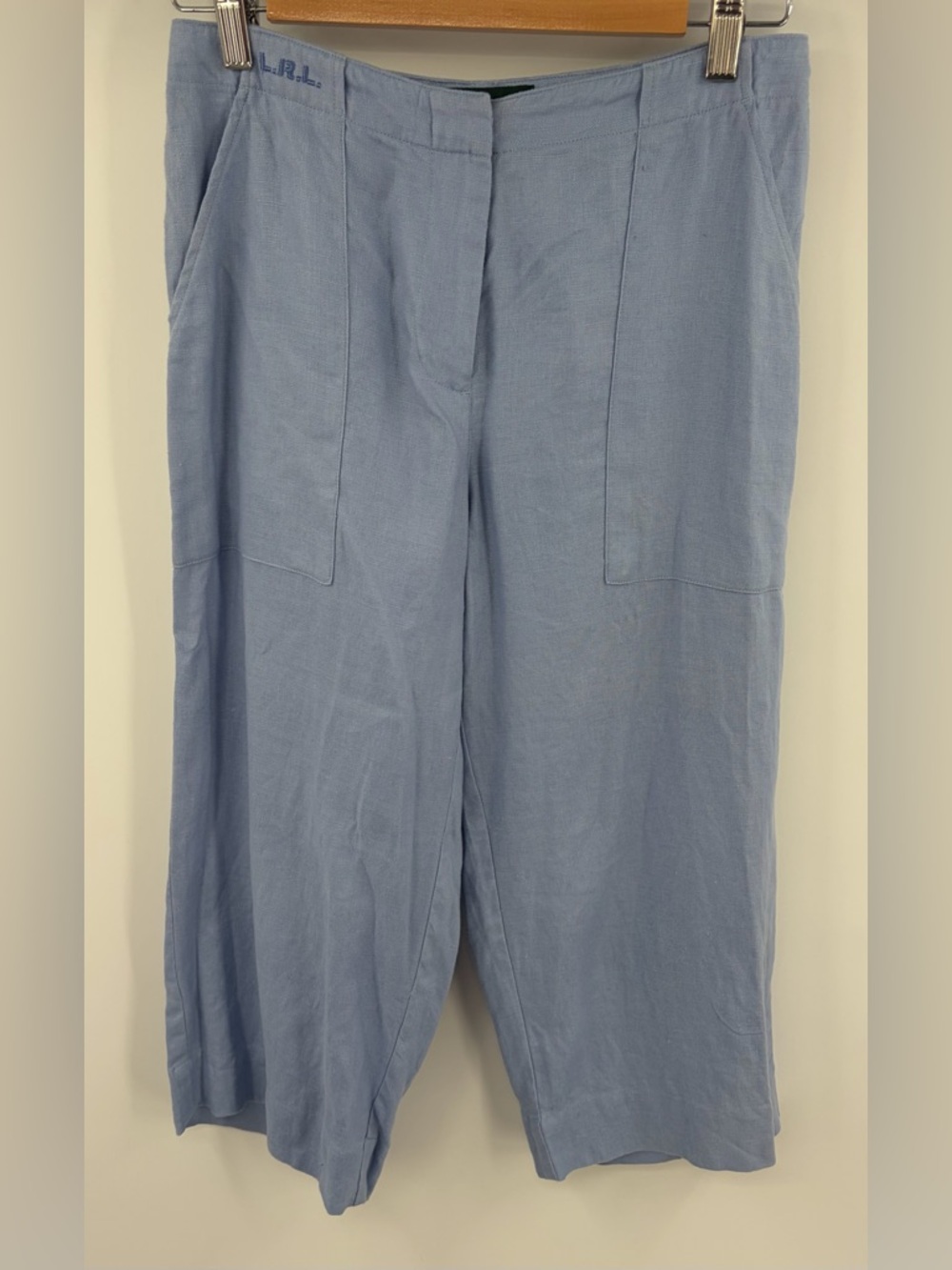 Ralph Lauren vintage linen wide leg cropped patch pocket blue pant women’s 4